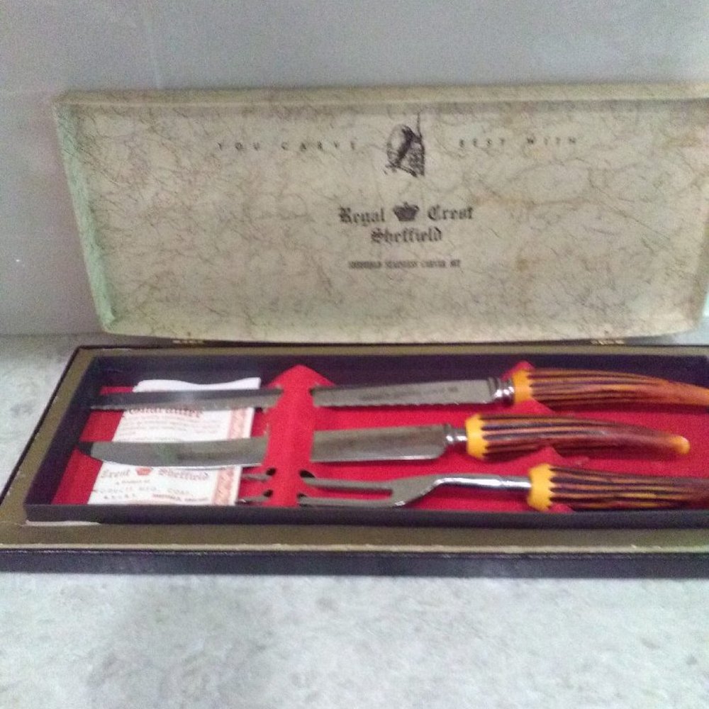 Vintage Regal Crest Sheffield 3 piece Stainless Steel Carver Set